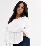Koco & K Plus Bardot Gathered Wrap Blouse With Exaggerated Sleeve In White