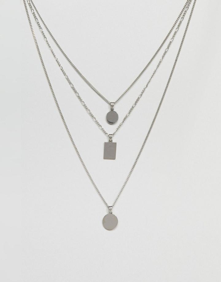 Aldo Silver Multirow Necklace With Geometric Pendants - Silver