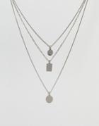 Aldo Silver Multirow Necklace With Geometric Pendants - Silver