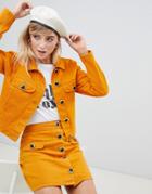 Asos Design Denim Mustard Two-piece Skirt With Buttons-orange