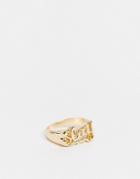 Asos Design Ring With Slay Text In Shiny Gold Tone