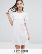 Asos Petite Smock Dress With Ruffles - White