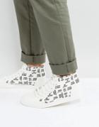 Asos Mid Top Sneakers In White Canvas With Slogan Text - White