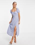& Other Stories Ecovero Ruched Front Floral Print Midi Dress In Light Blue-blues