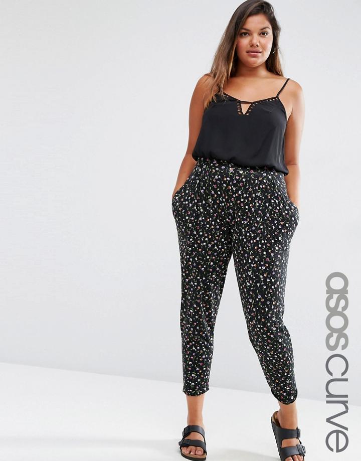 Asos Curve Peg Pants In Ditsy Print - Multi