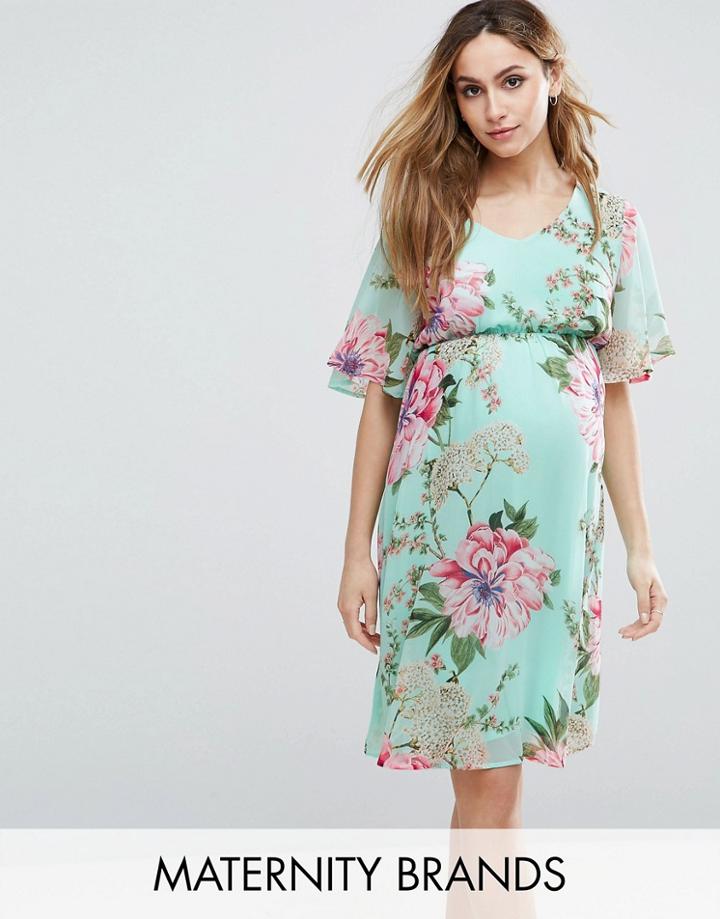 Mama. Licious Floral Printed Woven Tea Dress - Blue