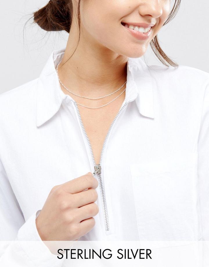 Asos Sterling Silver Multirow Choker Necklace - Silver