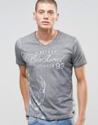 Firetrap Washed Skull Printed V Neck T-shirt - Gray