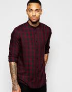 Asos Shirt In Check With Grandad Collar And Drape Fabric - Red