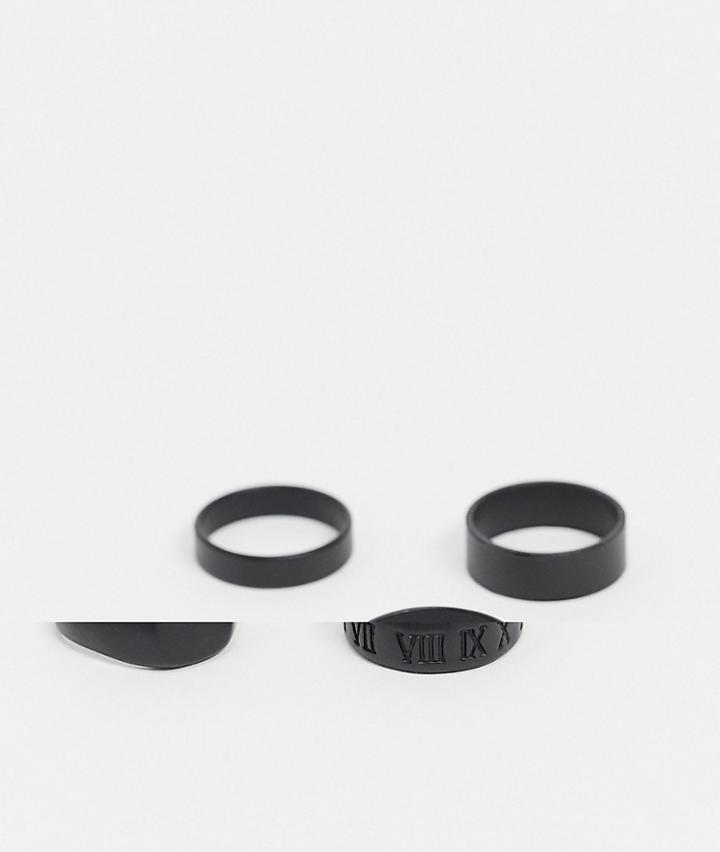 Asos Design 4-pack Mixed Rings Set In Matte Black