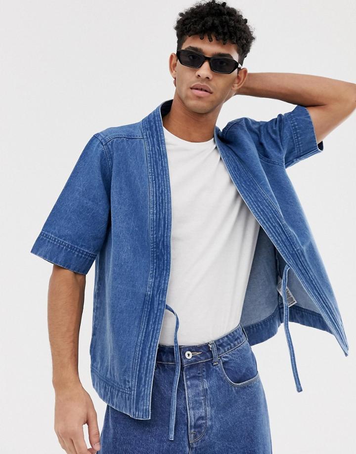 Asos Design Midwash Denim Kimono-blue