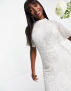 Beauut Bridal Embellished Maxi Dress With Flutter Sleeve In Ivory-white
