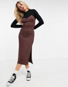 Asos Design Super Soft Midi Dress With Long Sleeves In Contrast Brown And Black