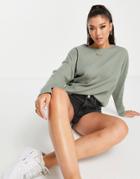 Asos Design Batwing Top In Super Soft Cozy Rib In Khaki-green