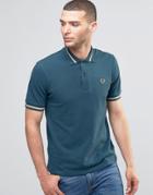 Fred Perry Laurel Wreath Polo Shirt Single Tipped Pique In Slim Fit - Blue