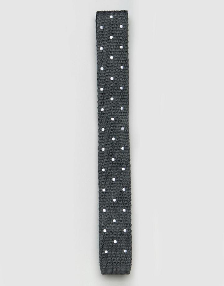 Asos Knitted Polka Dot Tie In Green - Green