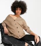 Asos Design Maternity Oversized Cardigan With Button Through In Taupe-neutral