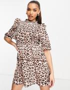 Na-kd High Neck Mini Dress In Leopard-multi