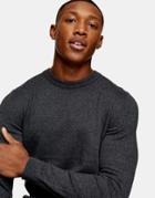 Topman Organic Knitted Sweater In Charcoal Melange-grey
