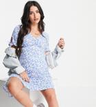 New Look Maternity Floral Jersey Tea Dress In Blue Pattern-blues