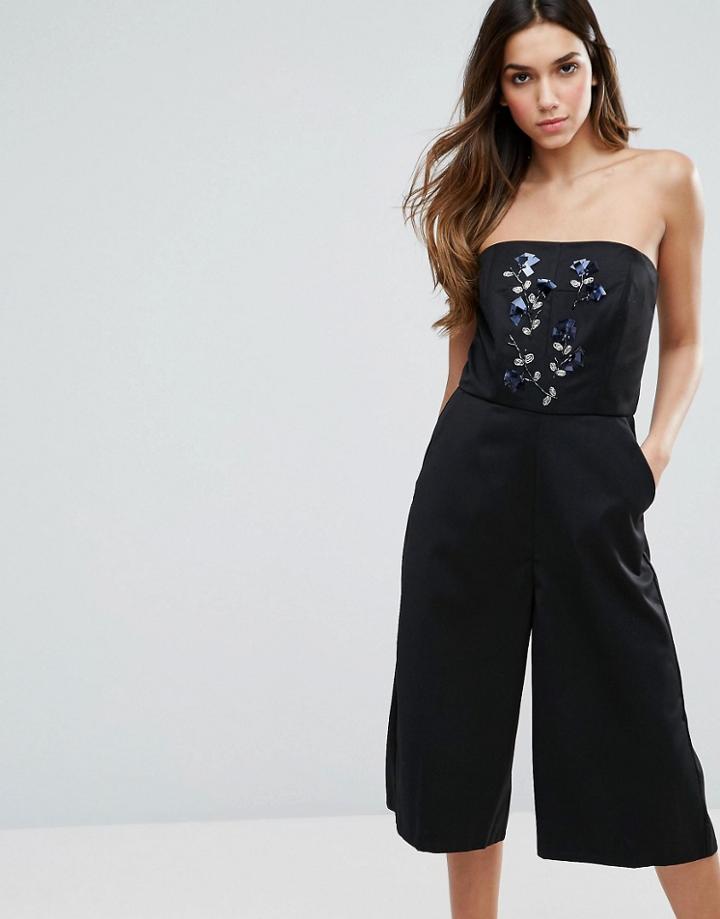 Little White Lies Ava Culotte Strapless Embellished Jumpsuit - Black