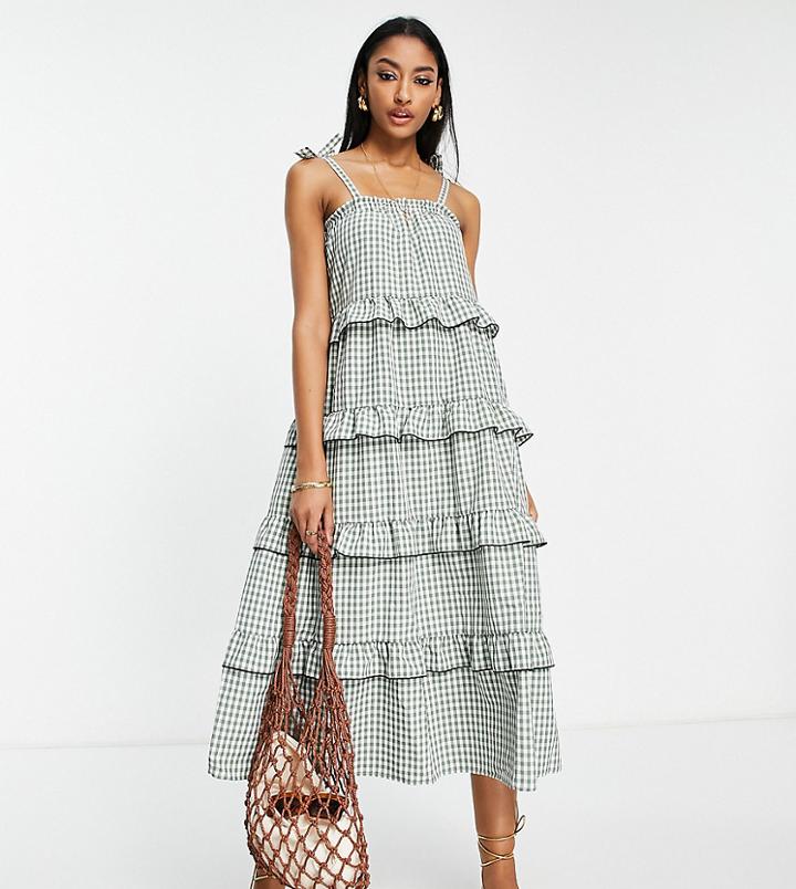 Vero Moda Tall Strappy Tiered Smock Mini Dress In Mixed Check-multi
