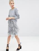 Asos Co-ord Knitted Skirt With Metallic Fringing - Silver
