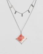 Asos Multirow Necklace With Colored Marble Effect Recycled Cotton Stone - Silver