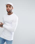Asos Longline Long Sleeve T-shirt With Crew Neck In White - White