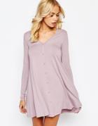 Asos Swing Dress With Long Sleeve And Button Front - Dusty Lilac