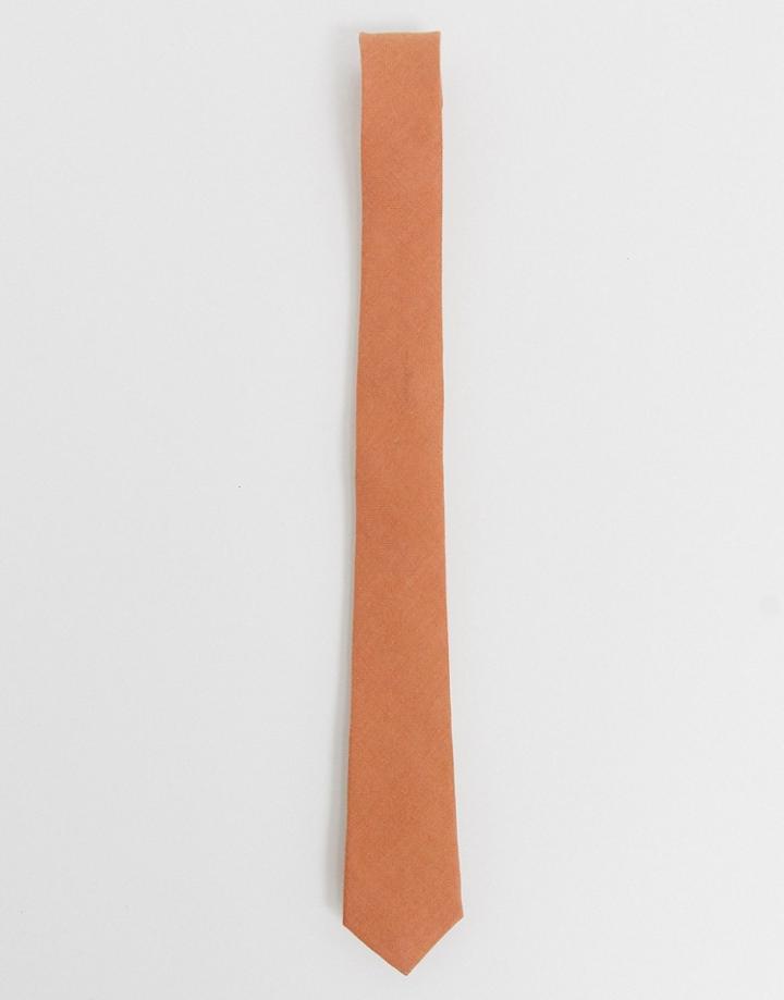 Asos Design Slim Fit Tie In Peach-pink