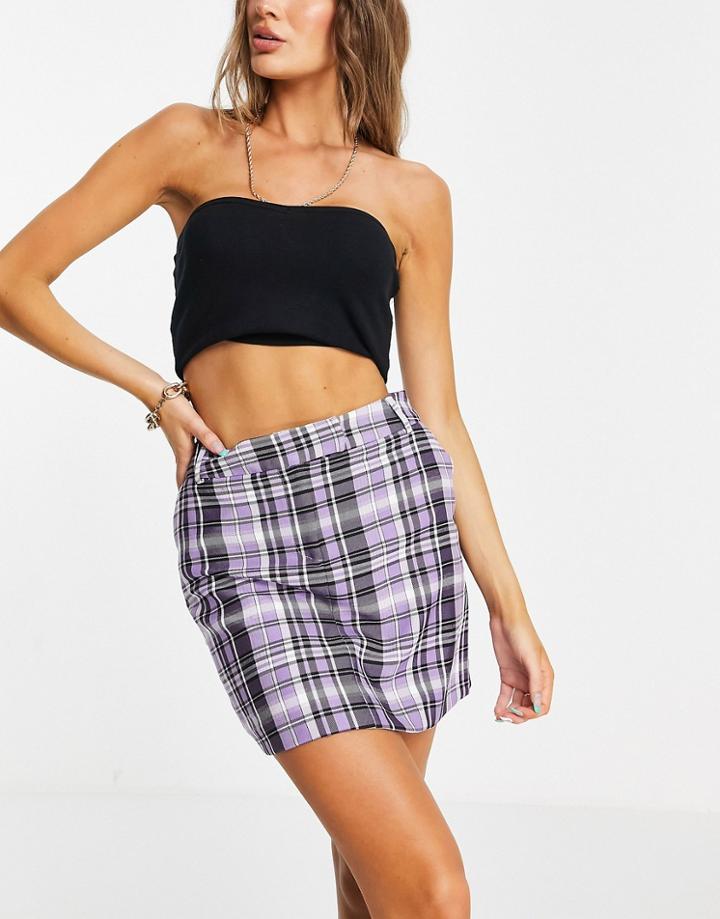 Topshop Mini Skirt In Lilac Plaid-purple
