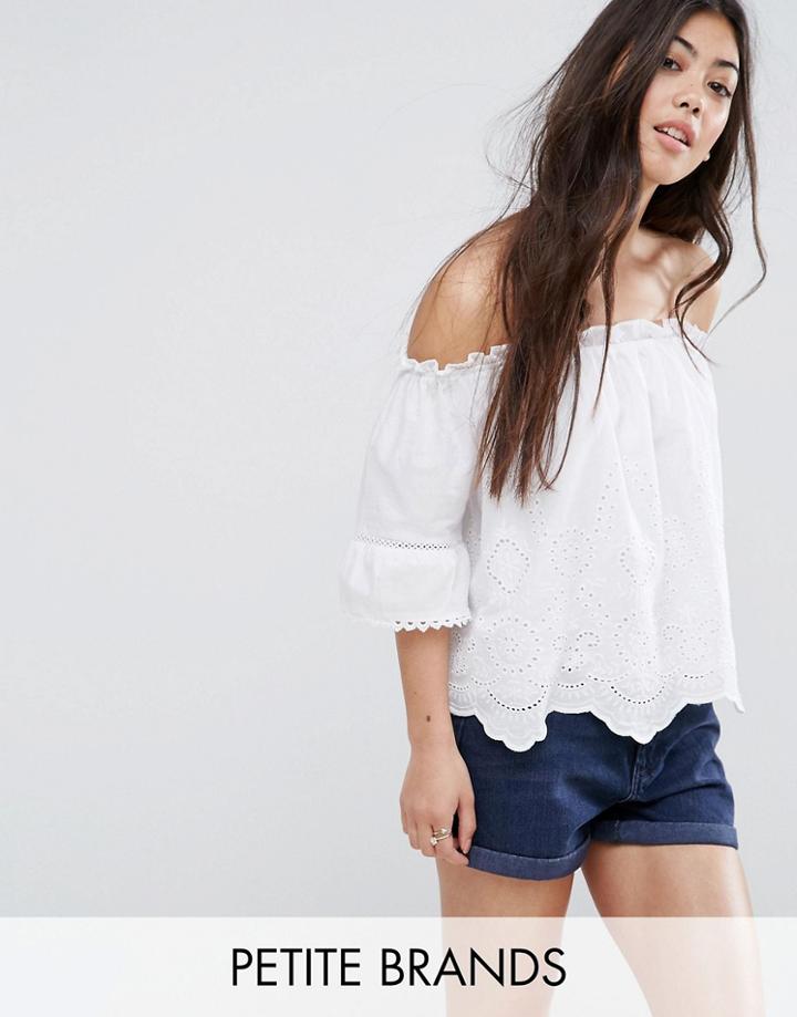 New Look Petite Cutwork Bardot Top - White