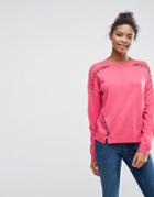 Asos Sweater With Lace Up Detail - Pink