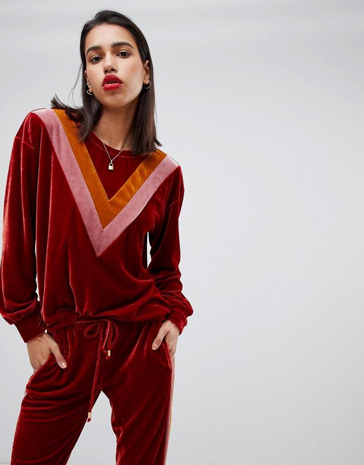 Sofie Schnoor Velvet Sweater With Contrast Chevron - Red