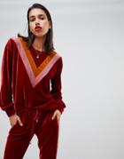 Sofie Schnoor Velvet Sweater With Contrast Chevron - Red