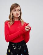 Monki Lightweight High Neck Sweater In Red - Red