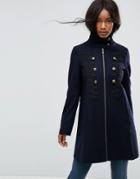 Asos Military Coat With Frogging Detail - Navy