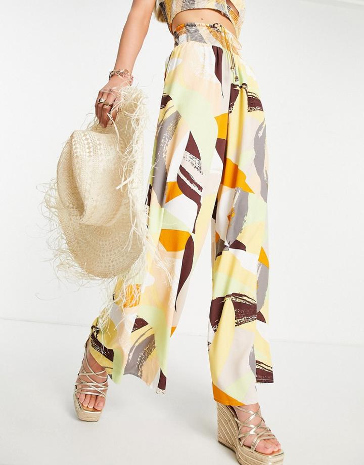 River Island Graphic Print Wide Leg Beach Pants In Orange - Part Of A Set-multi