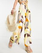 River Island Graphic Print Wide Leg Beach Pants In Orange - Part Of A Set-multi
