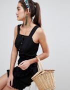 New Look Button Front Crop Cami Top - Black