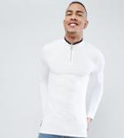 Asos Tallmuscle Fit Pique Long Sleeve T-shirt With Zip Neck And Tipping - Multi