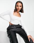Asos Design Square Neck Crop Top With Seam Detail In White