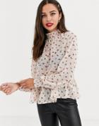 Miss Selfridge Smock Blouse With Shirred Neck In Ditsy Floral Print-multi