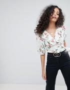 Asos Ruffle Wrap Top In Printed Cotton - Multi