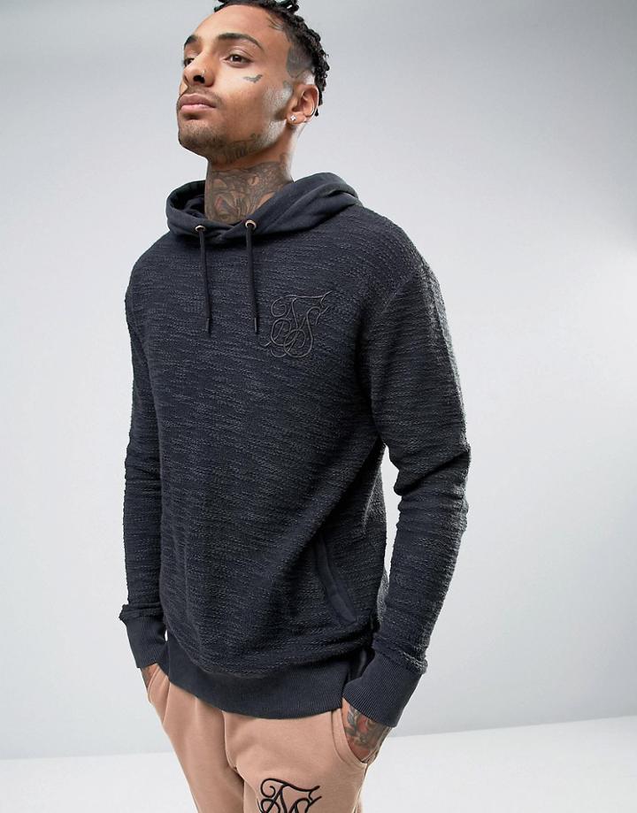 Siksilk Hoodie In Reverse Flannel - Navy