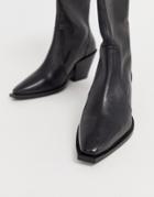 Office Ashen Black Leather Mid Heeled Ankle Boots - Black