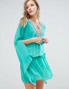 Forever Unique Beach Dress With Fluted Sleeve - Green