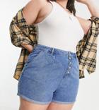 Urban Bliss Plus Exposed Front Button Shorts In Mid Wash-blues