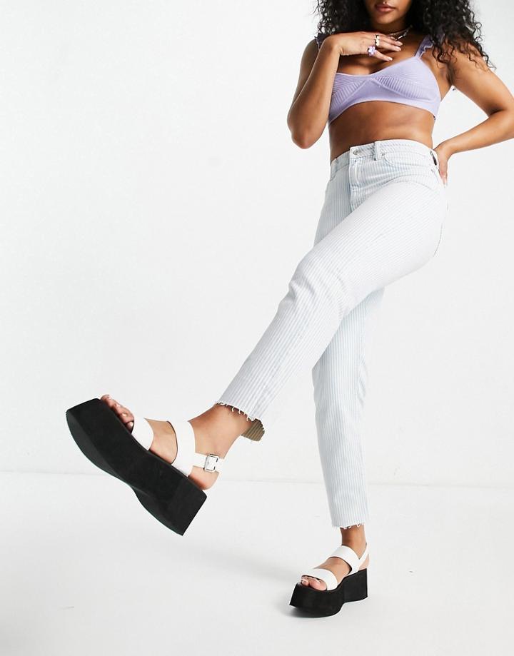 Topshop Straight Stripe Jeans In Blue-blues